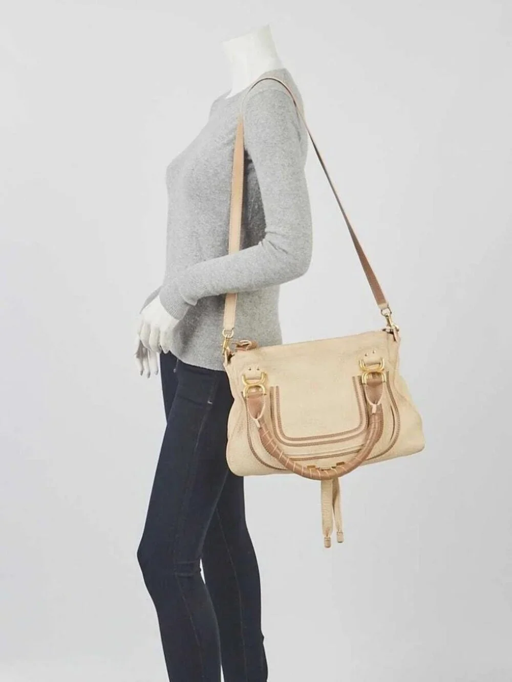 Chloe Light Beige/Brown Nubuck Leather Medium Marcie Bag